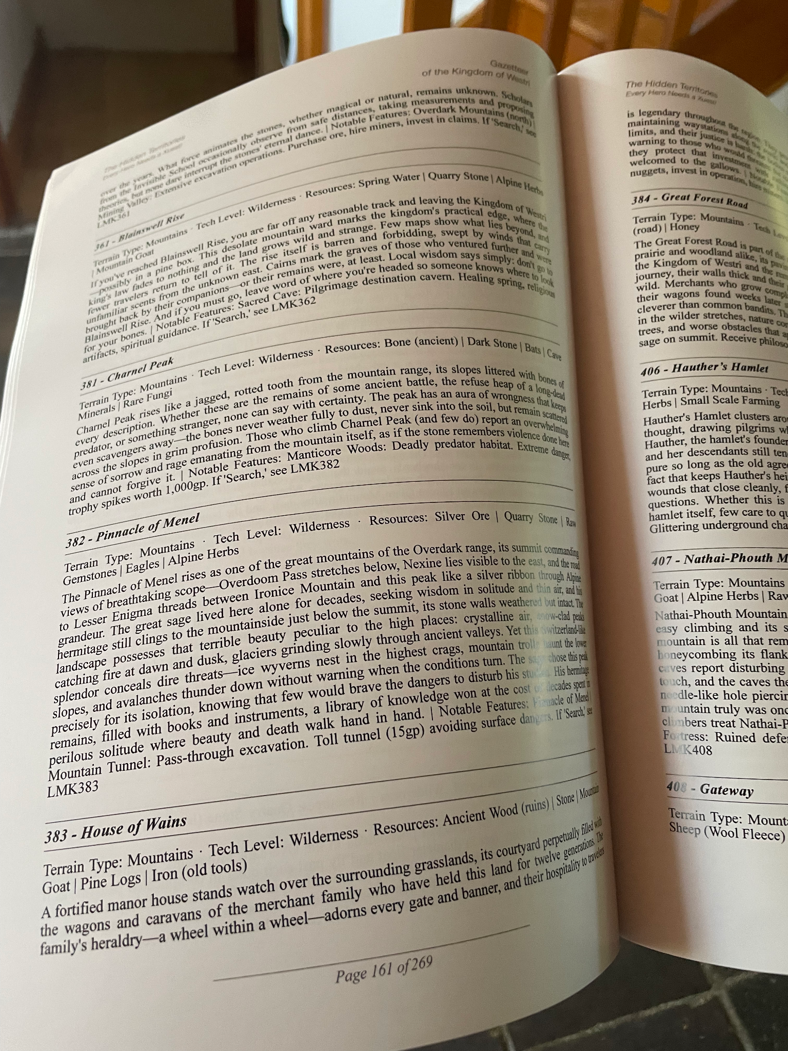 Open Gazetteer showing detailed hex entries for the Kingdom of Westri.