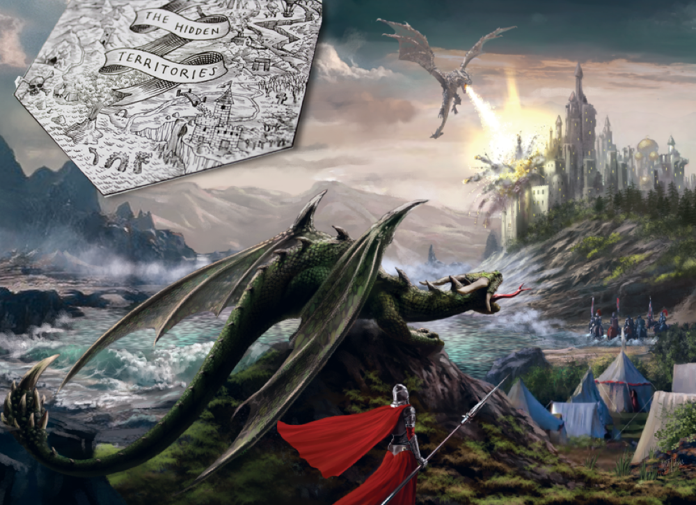 The Hidden Territories Twistime stories artwork showing heroes confronting dragons, sorcery and ancient cities.